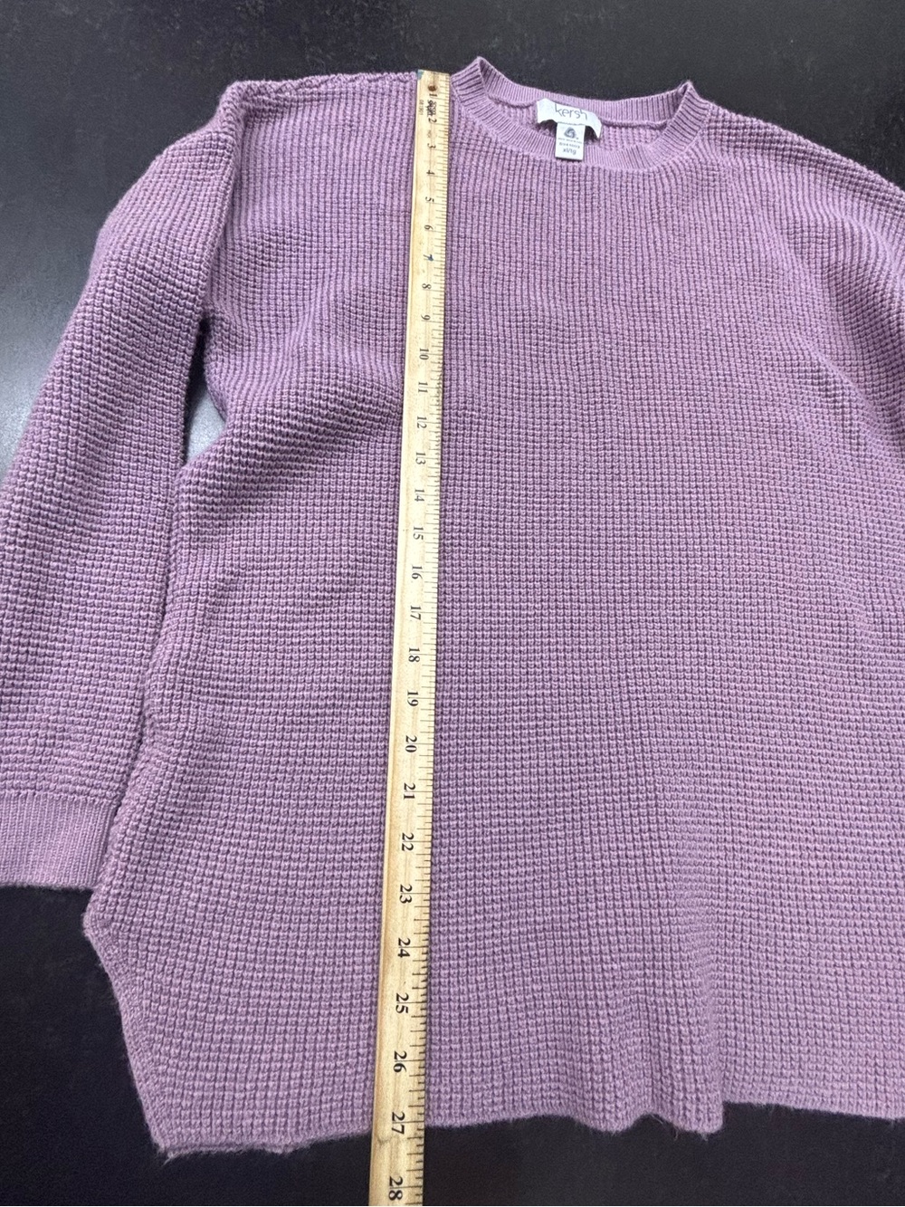 Kersh Women’s XL Merino Wool Blend Waffle Knit Sweater Lavender Purple Crew Neck - Picture 3 of 11